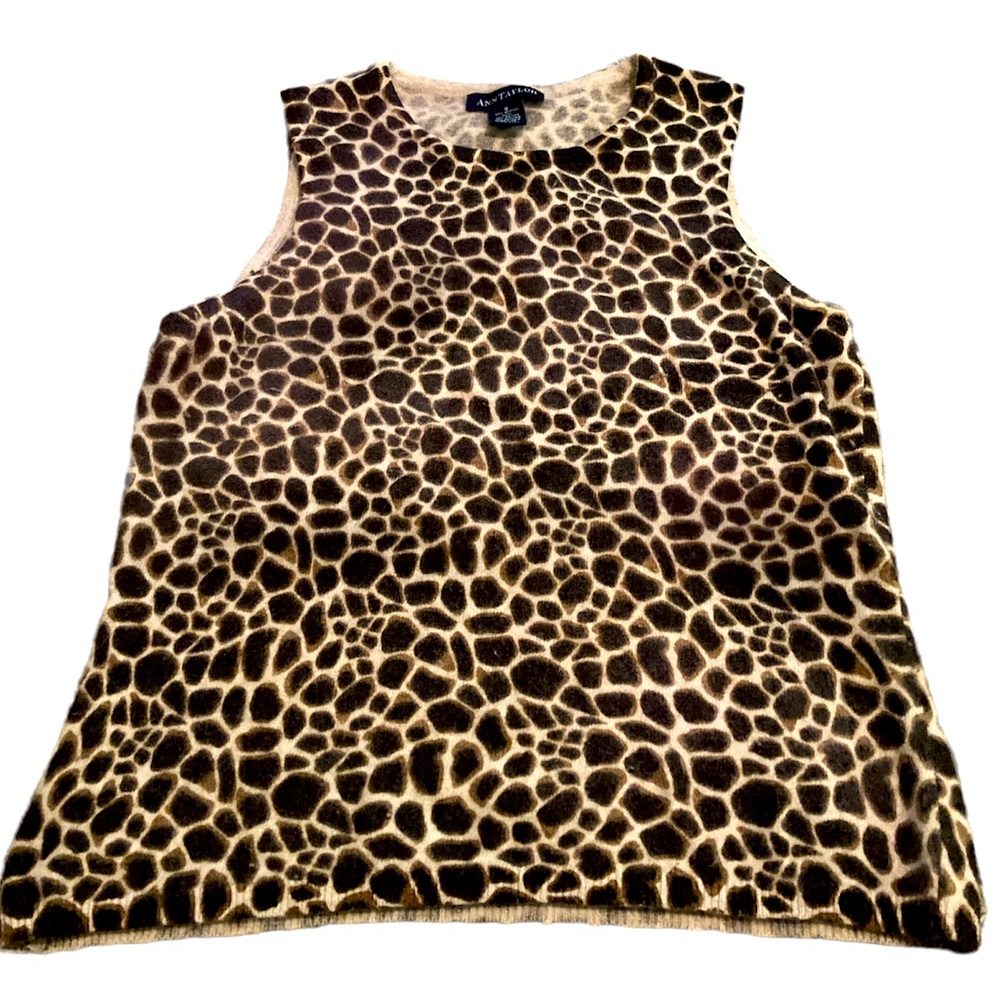 Ann Taylor giraffe print merino wool angora blend sleeveless top size small